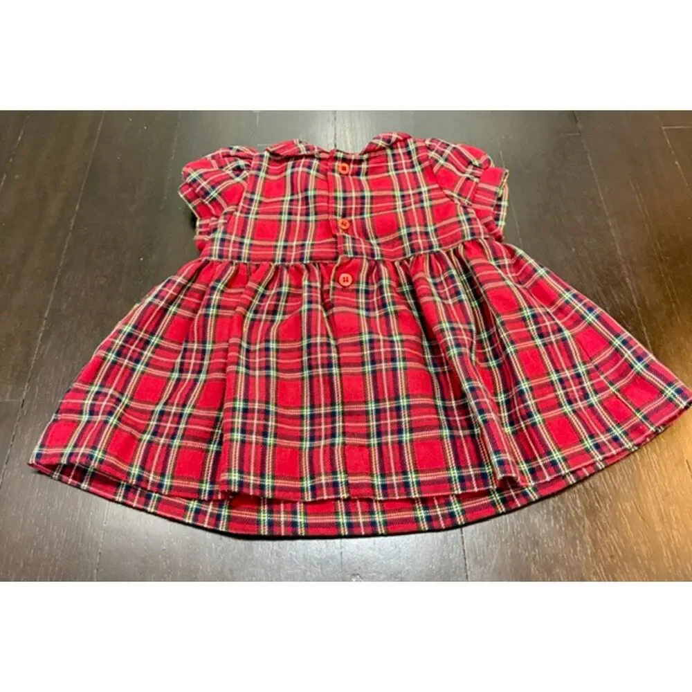 Vintage 3-6 mo smocked plaid holiday dress